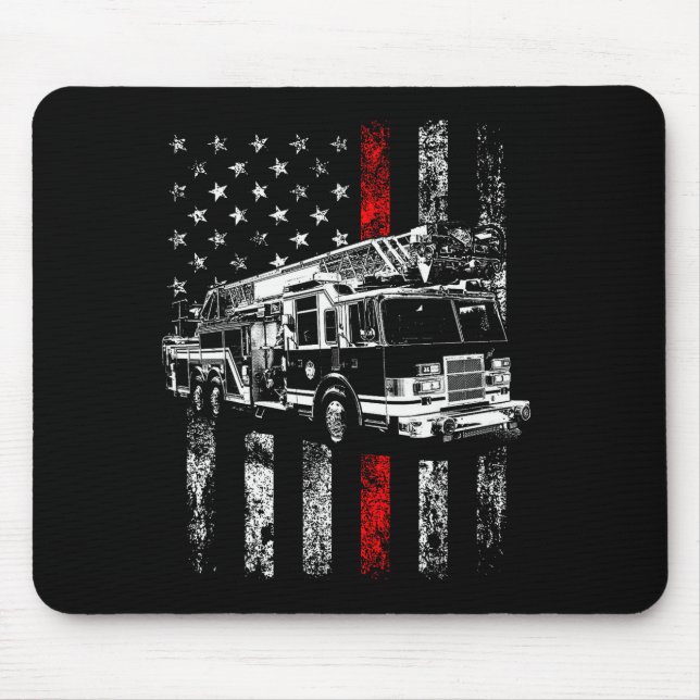 Tapis De Souris Pompier Drapeau Américain Ligne Rouge Fine Pompier (Devant)