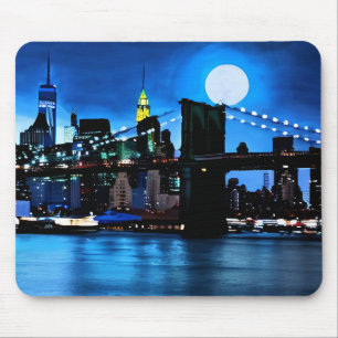 Tapis De Souris Pont Brooklyn sous une Pleine lune