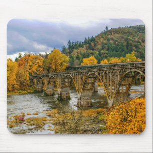 Tapis De Souris Pont d'automne, chute, rivière, feuilles