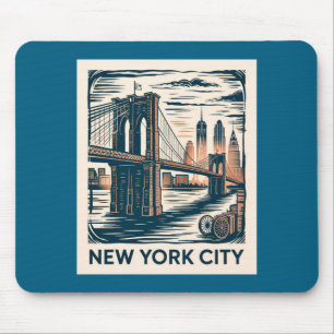 Tapis De Souris Pont de Brooklyn de New York City Bold Retro Skyli
