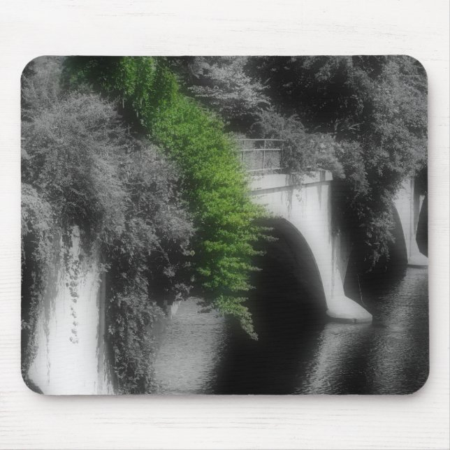 Tapis De Souris Pont De Fleurs Mousepad Blanc Noir (Devant)