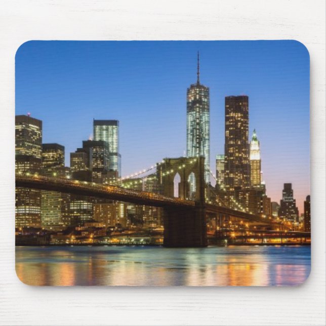 Tapis De Souris Pont de Manhattan et de Brooklyn au crépuscule (Devant)