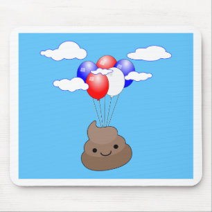 Tapis De Souris Poo Emoji Voler Avec Des Ballons Dans Le Ciel Bleu