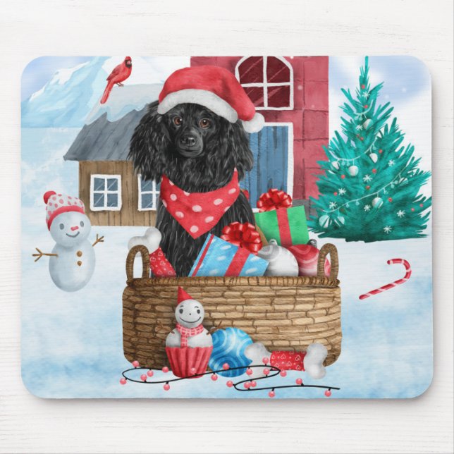 Tapis De Souris Poodle  Chien dans la maison de Noël enneigée  (Devant)