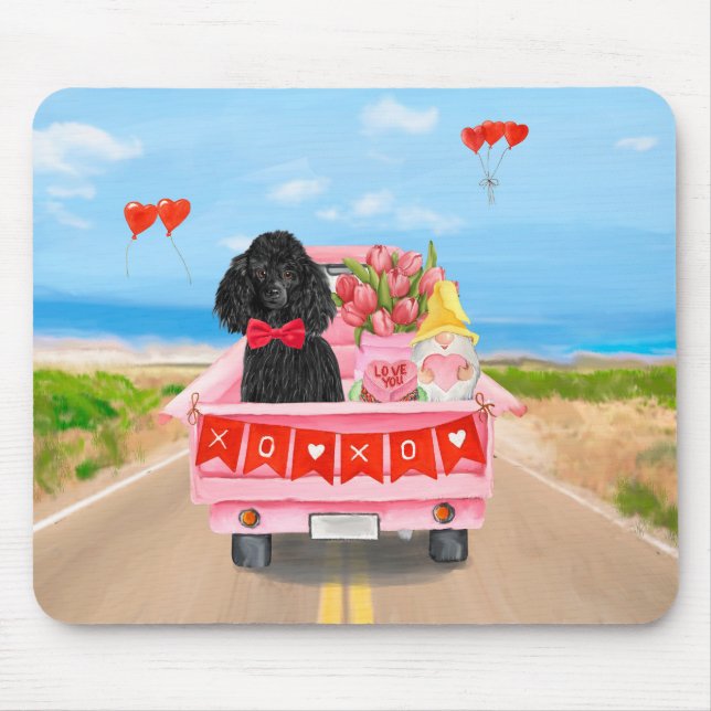 Tapis De Souris Poodle Chien Saint-Valentin Coeurs de Camion (Devant)