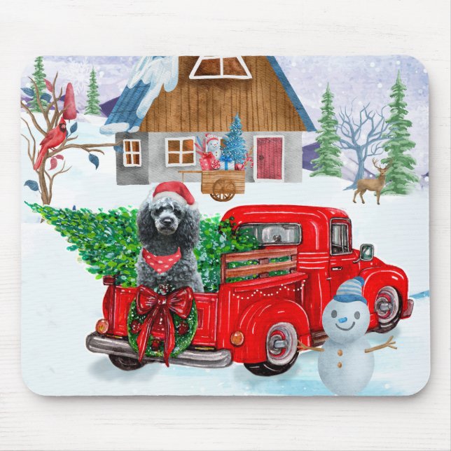 Tapis De Souris Poodle Dog In Christmas Delivery Truck Snow (Devant)