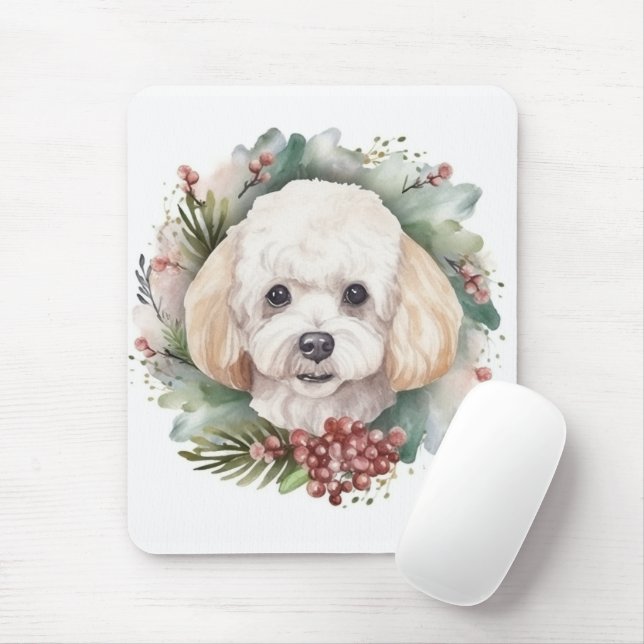 Tapis De Souris Poodle Noël Wreath Festive Pup (Avec souris)