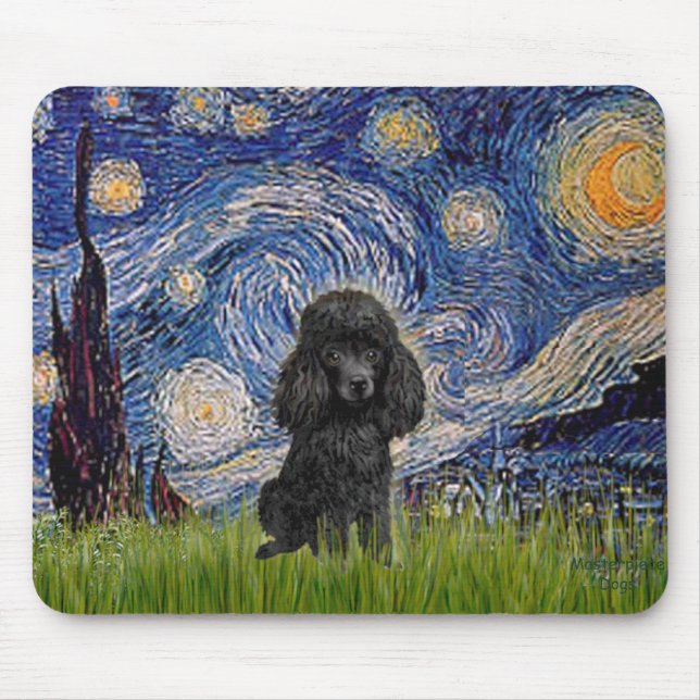Tapis De Souris Poodle (noir 1) - Nuit étoilée (Devant)