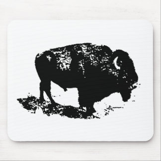 Tapis De Souris Pop Art Black White Buffalo Bison Silhouette