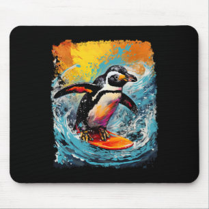 Tapis De Souris Pop Art Vintage Zoo Oiseau Surf Pingouin