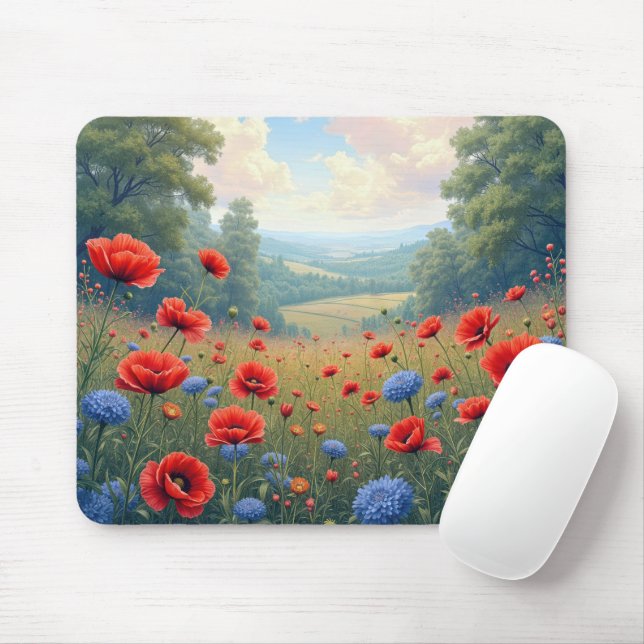 Tapis De Souris Poppies et champ de Dahlia (Avec souris)