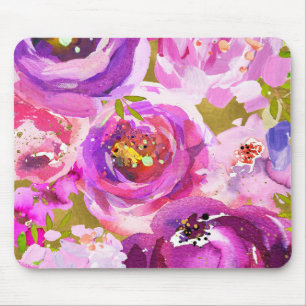 Tapis De Souris Pops de rose et violet floral vibrant