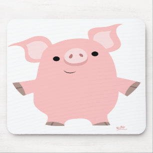 Tapis De Souris Porc de bande dessinée tenant le mousepad