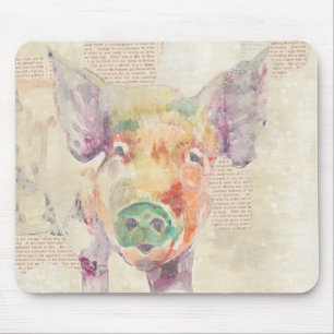 Tapis De Souris Porc de collage de ferme d'aquarelle