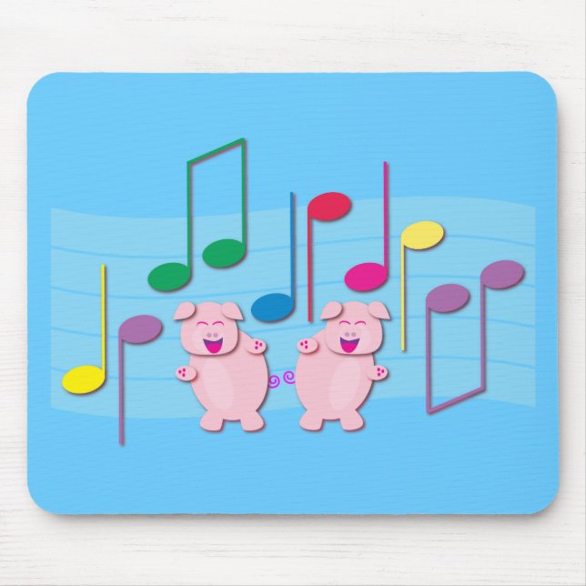 Tapis De Souris Porcelets de danse :  Nous aimons la musique (Devant)