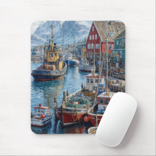 Tapis De Souris Port du Groenland avec des navires de pêche