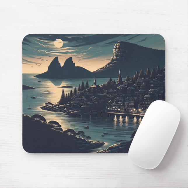 Tapis De Souris Port éclairé par la lune (Avec souris)