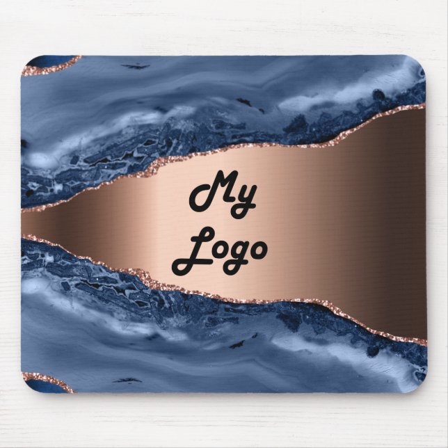 Tapis De Souris Porte bleu marbre rose or logo d'entreprise (Devant)