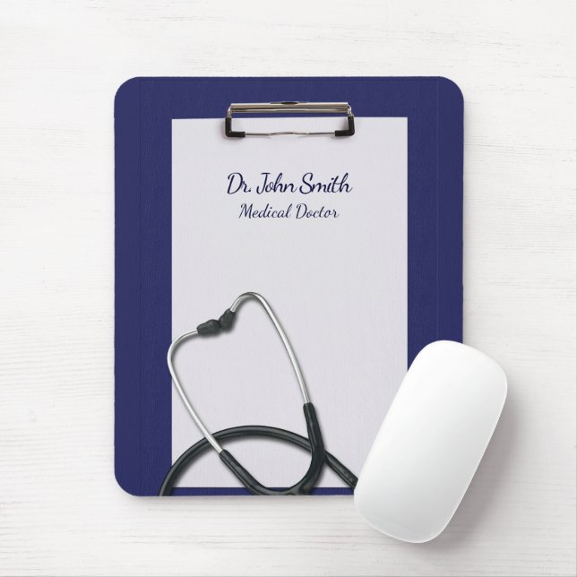 Tapis De Souris Porte - bloc bleu Médicale avec Stethoscope (Avec souris)