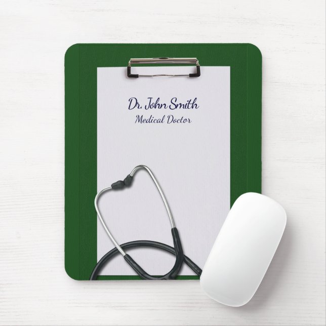 Tapis De Souris Porte - bloc vert Médicale avec stéthoscope (Avec souris)