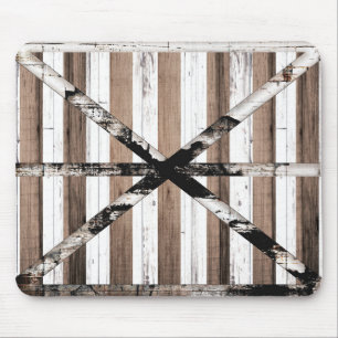 Tapis De Souris Porte de grange rustique multi-bois blanche et mar