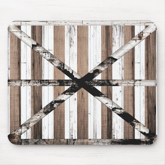Tapis De Souris Porte de grange rustique multi-bois blanche et mar (Devant)