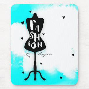 Tapis De Souris Porte-mannequin FASHION Aqua et blanc avec cœurs
