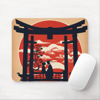 Tapis de souris Porte Torii japonaise au coucher d