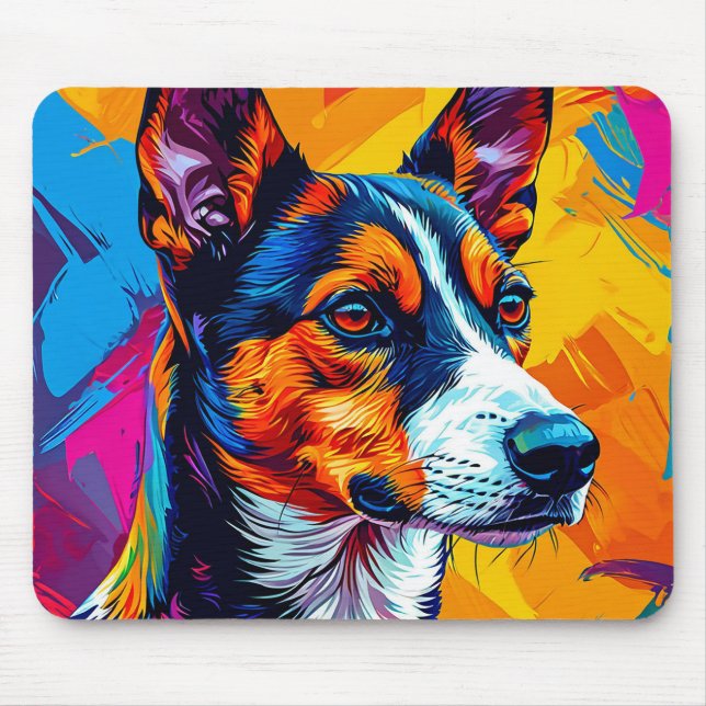 Tapis De Souris Portrait abstrait de chien Basenji (Devant)