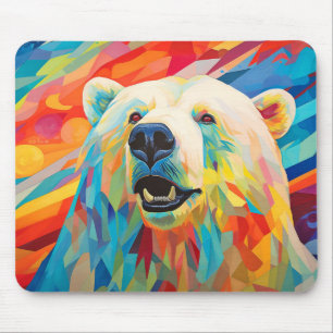 Tapis De Souris Portrait animal de l'ours polaire Peinture colorée