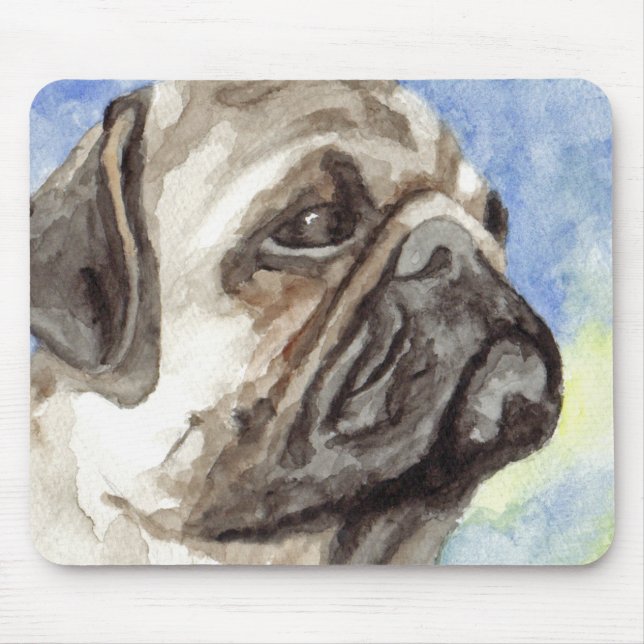 Tapis De Souris Portrait aquarelle de Pug (Devant)