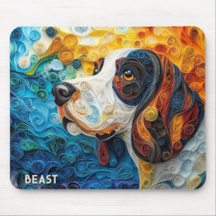 Tapis De Souris Portrait coloré de papier à capuche Basset