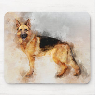 Tapis De Souris Portrait d'aquarelle de chien berger allemand 02