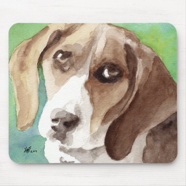 Tapis De Souris Portrait de Beagle à l'aquarelle (Devant)