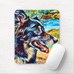Tapis De Souris Portrait de Border Collie original dans un paysage