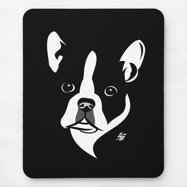 Tapis De Souris Portrait de Boston Terrier noir et blanc (Devant)