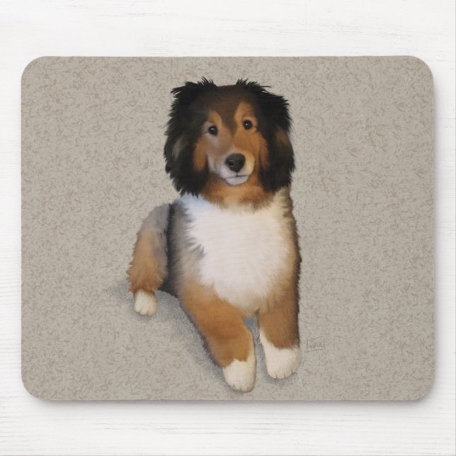 Tapis De Souris Portrait de chien mélange Sheltie  (Devant)