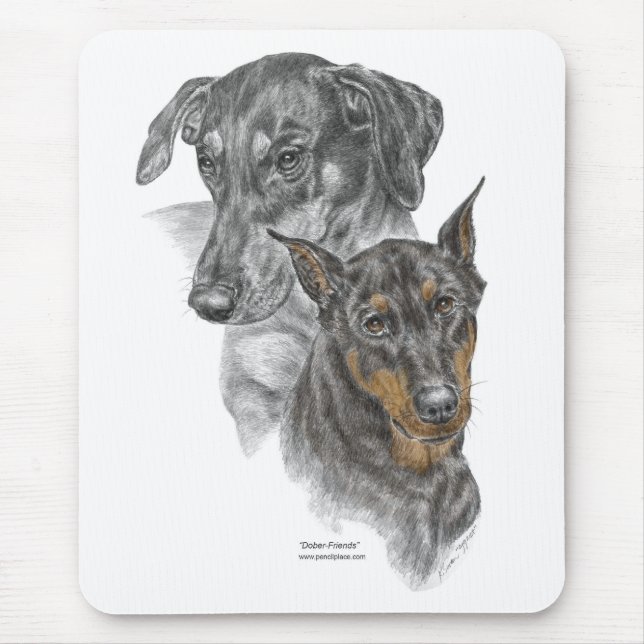 Tapis De Souris Portrait de deux Dobermans (Devant)
