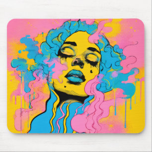 Tapis De Souris Portrait de femme psychédélique coloré Impression