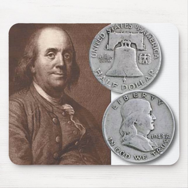 Tapis De Souris Portrait de Franklin avec des demi-dollars (Devant)