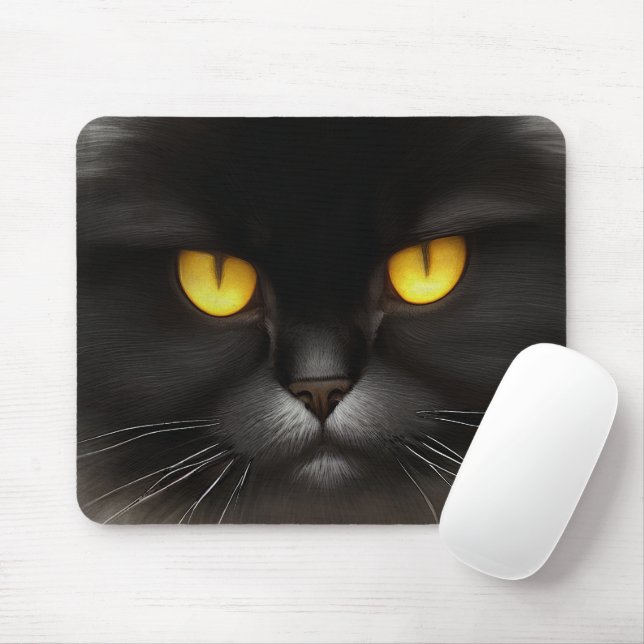 Tapis De Souris Portrait de la face de chat perse noire en colère (Avec souris)