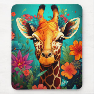 Tapis De Souris Portrait de la Giraffe florale-9319
