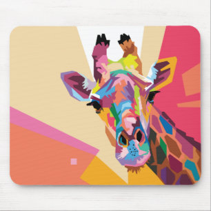Tapis De Souris Portrait de la Giraffe Pop Art coloré