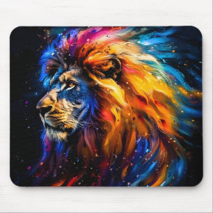 Tapis De Souris Portrait de lion abstrait de faune cosmique