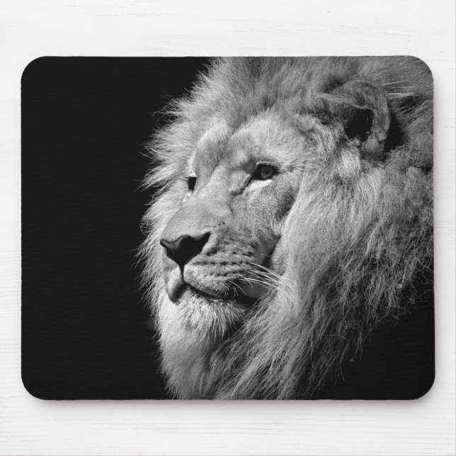 Tapis De Souris Portrait de Lion noir blanc - Photographie d'anima (Devant)