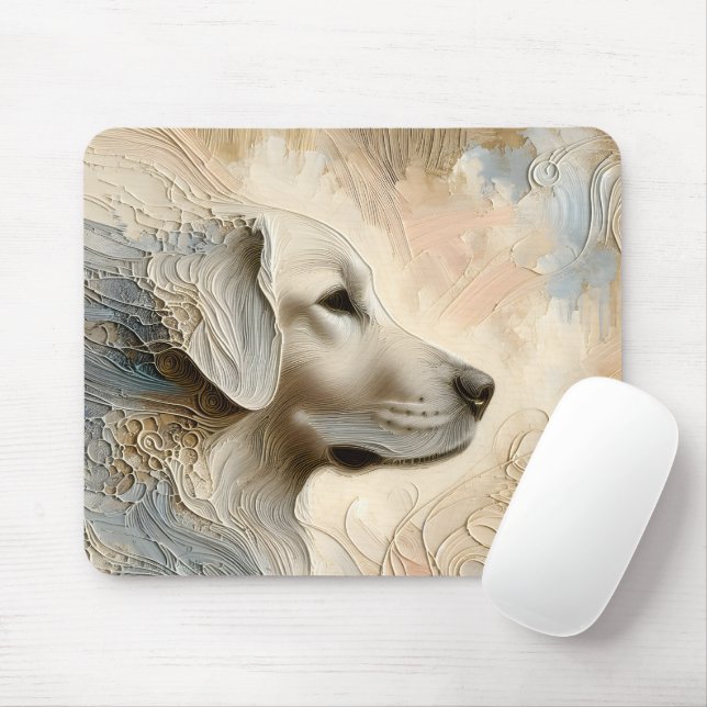 Tapis De Souris Portrait de peinture caustique d'un Golden Retriev (Avec souris)