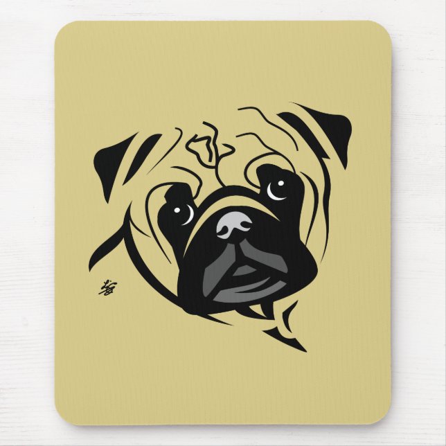 Tapis De Souris Portrait de pug en ligne (Devant)