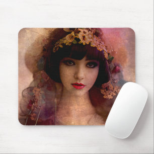 Tapis De Souris Portrait de style vintage de belle femme en rose