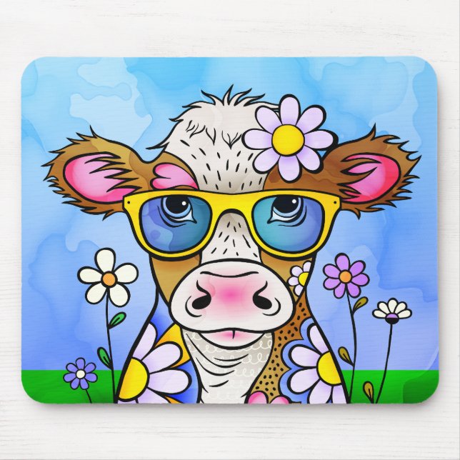 Tapis De Souris Portrait de vache gribouillé (Devant)
