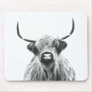 Tapis De Souris Portrait de vache noir et blanc des Highlands